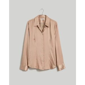 Madewell Button-Up Shirt Darted NEW Satin Matchstick Gold Tan size 0 XS